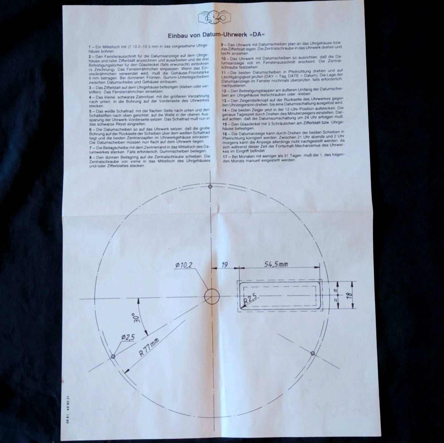 DA - Großuhrwerk mit Zifferblatt - Batterieantrieb - Quartz - Vintage NOS - mit Datumfunktion
