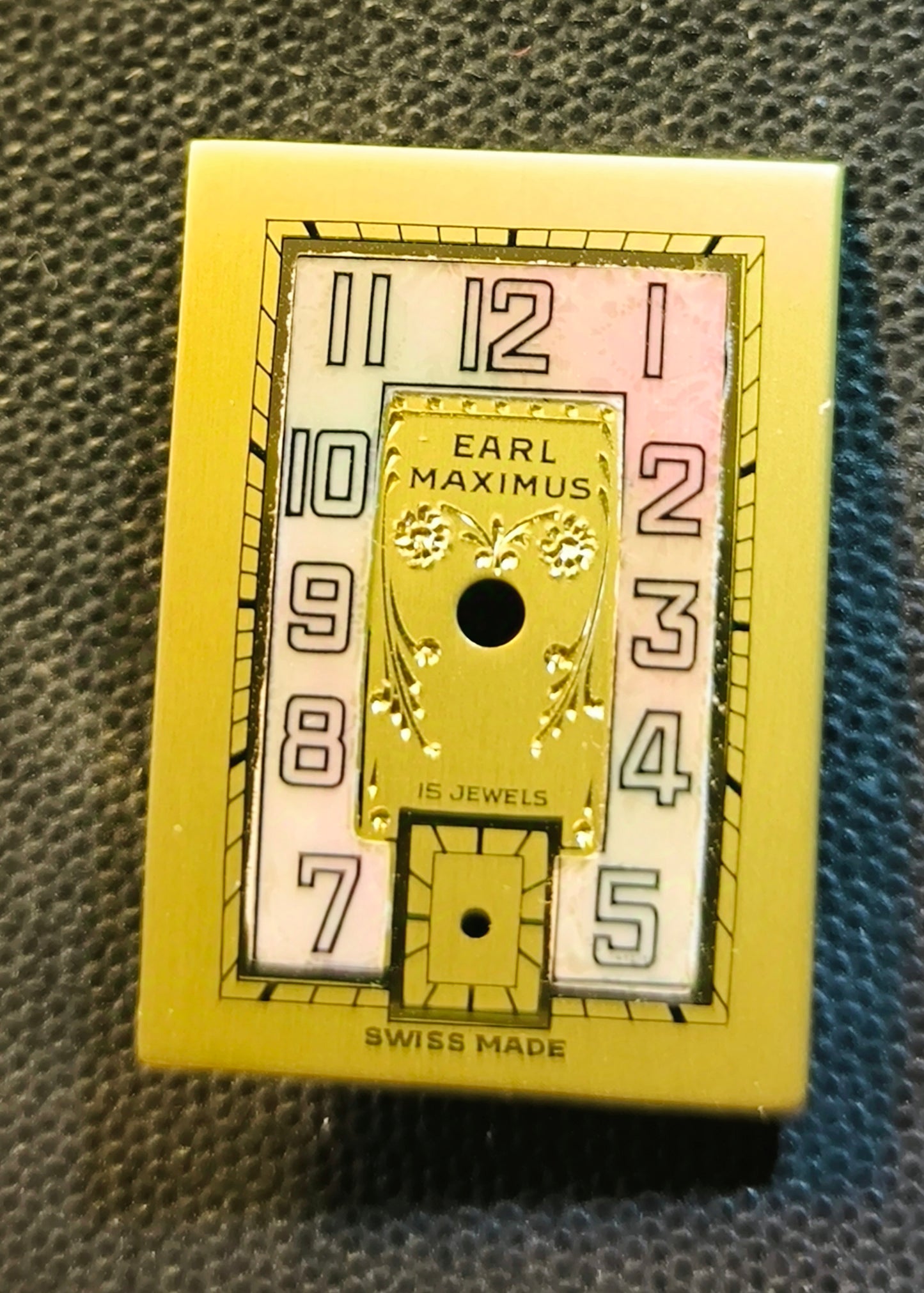 EARL MAXIMUS - wunderschönes originales NOS Art Deco Zifferblatt - L = 23,9mm X B = 16,9mm - für Helvetia Cal. 75 - 1930er Jahre