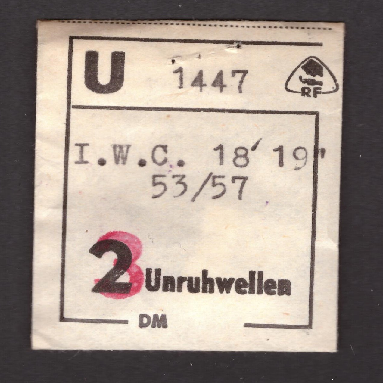 IWC- Cal. 53 = ident. Cal. 57 - 18´´ & 19´´ - Part. 723 - Unruhwelle / Balance Staff - NOS - Vintage
