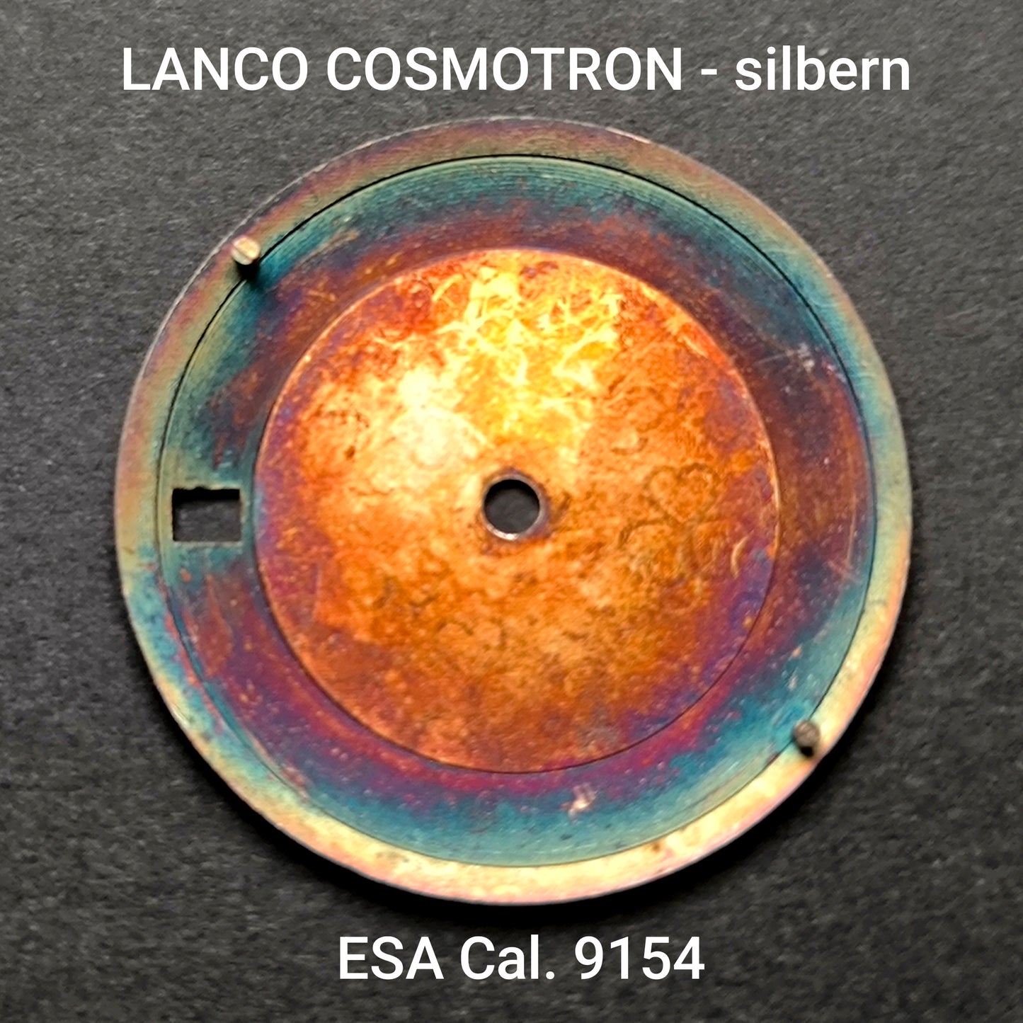 LANCO COSMOTRON ELECTRONIC - ZIFFERBLATT / DIAL - silbern-golden und schwarz - NOS - Vintage - für ESA/ETA Cal. 9154