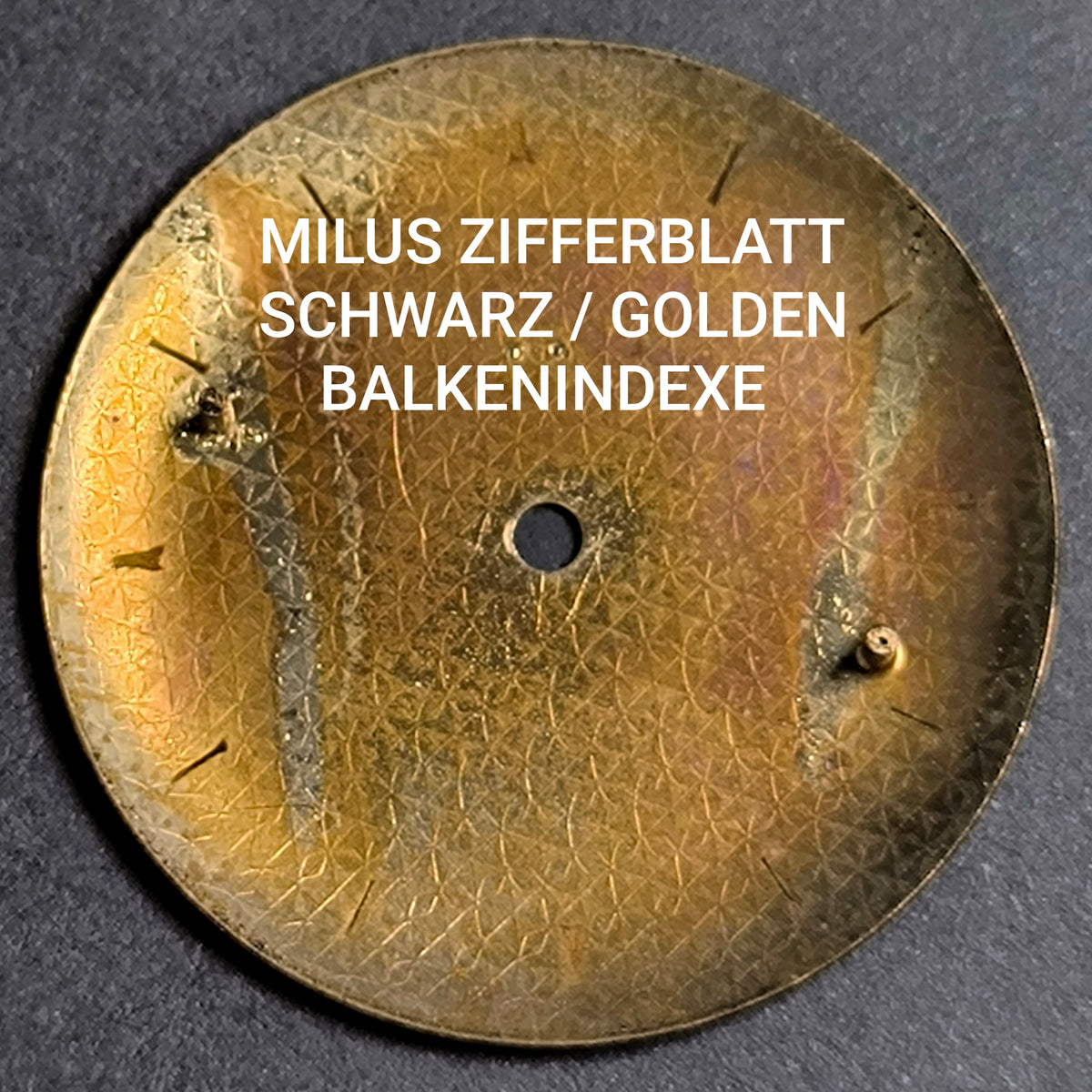 MILUS - ZIFFERBLATT / DIAL - NOS - Vintage - für ETA Cal. 2370 - Durchmesser 29,50mm - schwarz & vergoldeten Balkenindexen