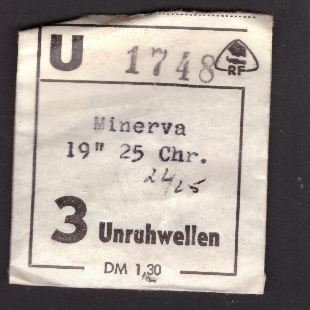 Minerva - Cal. 25 Chr. - 19``` - Unruhwelle / Balance Staff - NOS - Vintage - Part Nr. 723