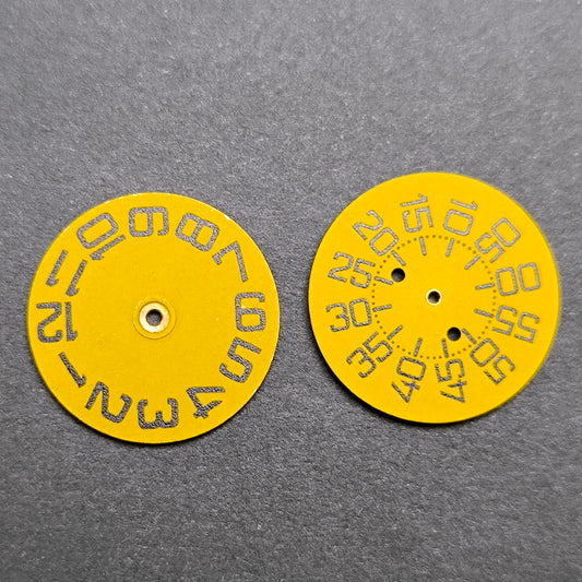 Amida Digital - Minutenscheibe & Stundenscheibe - NOS - AMIDA Cal. 420, 425, 435, 4350 ... - Gelb & Schwarz