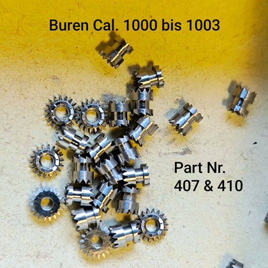 Buren NOS - Cal. 1000 - 1001 - 1002 - 1003 - Part. 407 & 410 - Aufzugstrieb & Aufzugsrad - Clutch Wheel & Winding Pinion