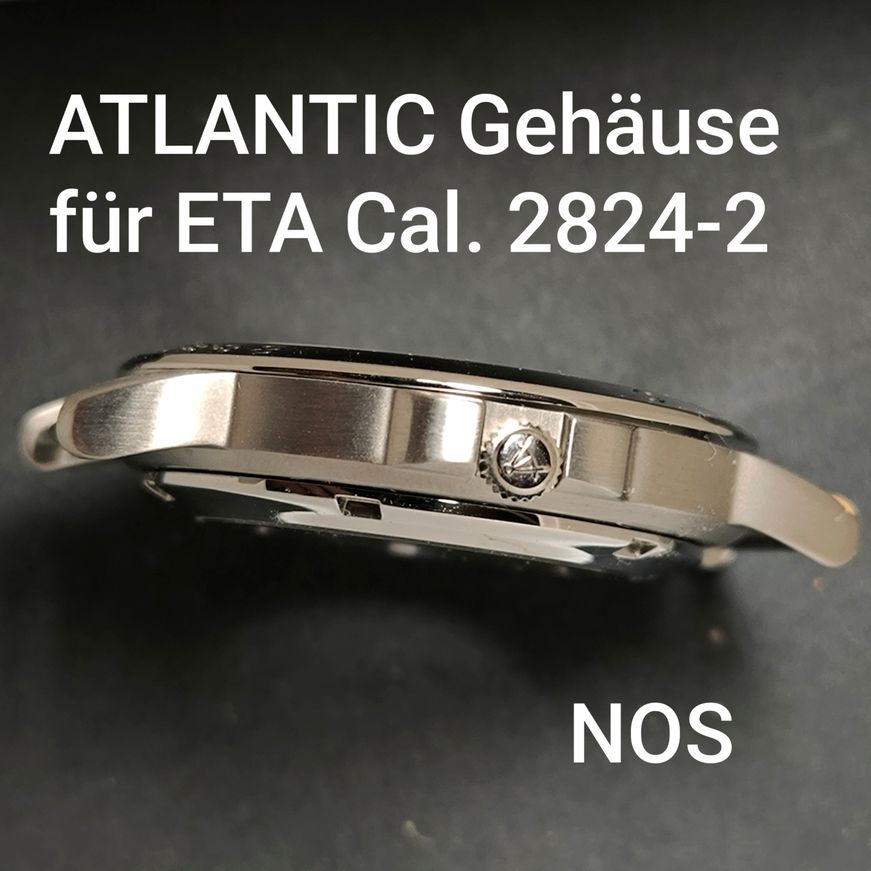 Atlantic - Vintage NOS - orig. Gehäuse, Krone & Glasboden - Stahl - für ETA Cal 2824