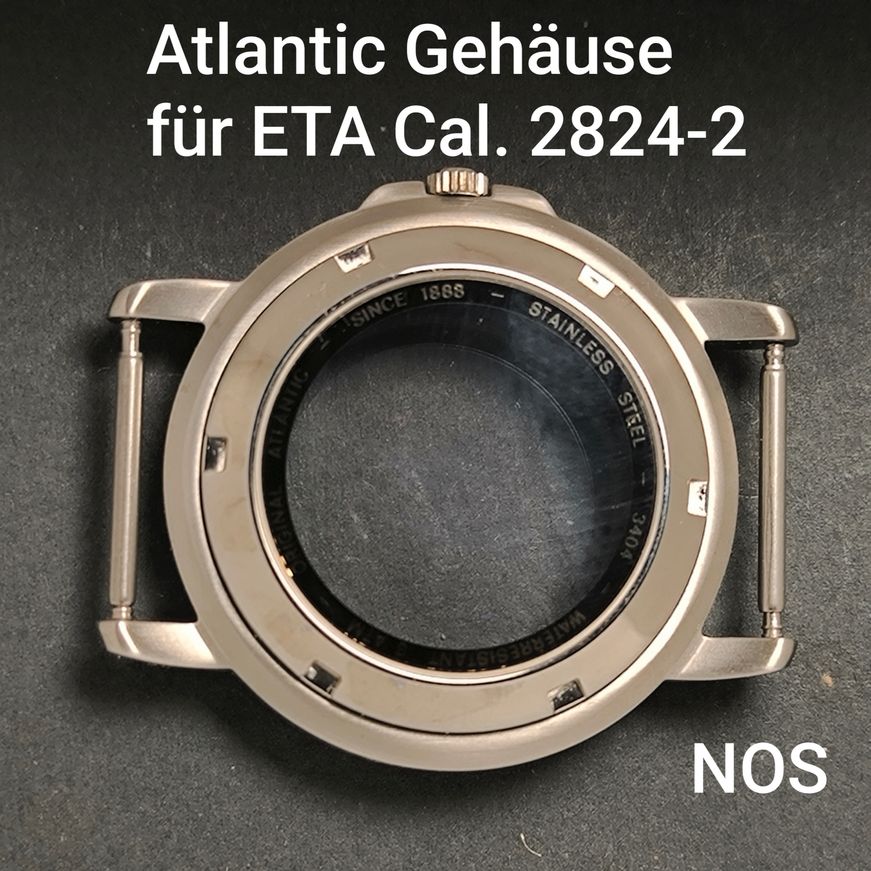Atlantic - Vintage NOS - orig. Gehäuse, Krone & Glasboden - Stahl - für ETA Cal 2824