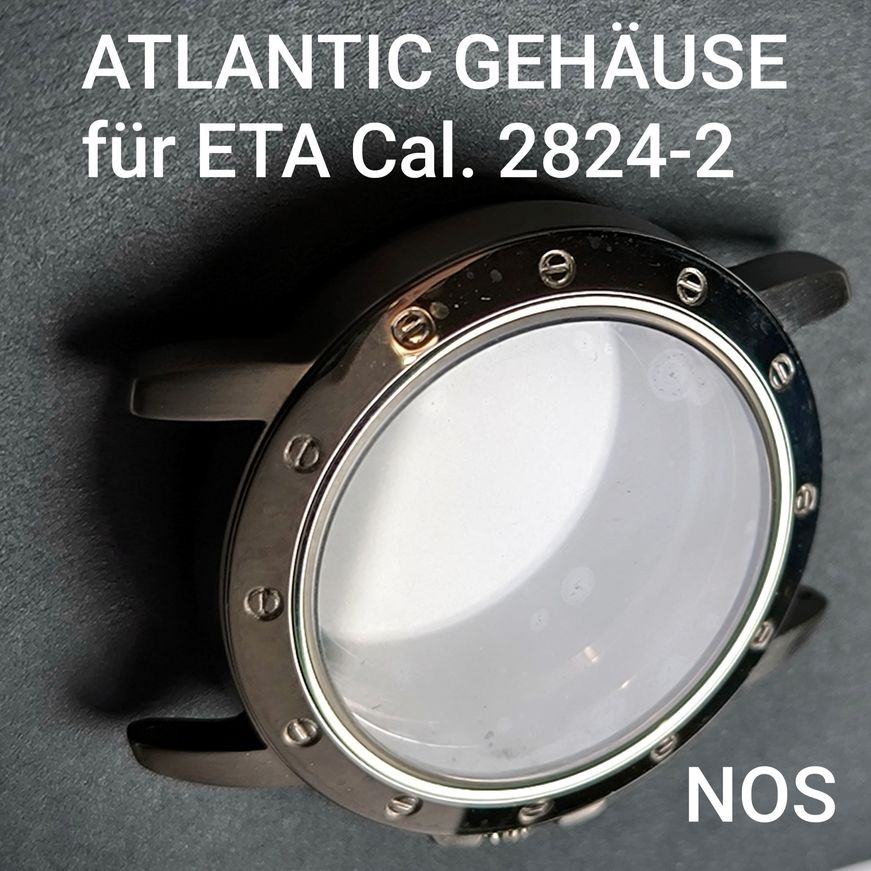 Atlantic - Vintage NOS - orig. Gehäuse, Krone & Glasboden - Stahl - für ETA Cal 2824