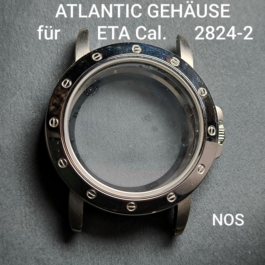 Atlantic - Vintage NOS - orig. Gehäuse, Krone & Glasboden - Stahl - für ETA Cal 2824