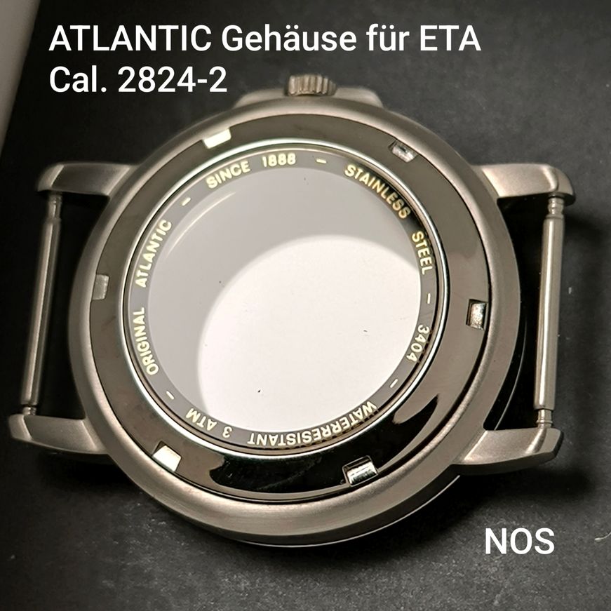 Atlantic - Vintage NOS - orig. Gehäuse, Krone & Glasboden - Stahl - für ETA Cal 2824