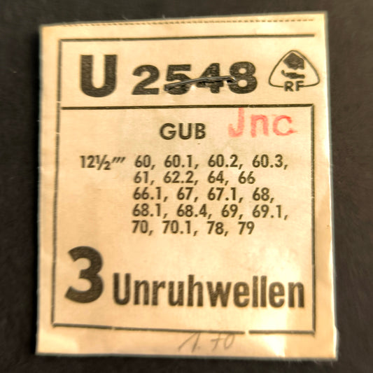GUB - Cal. 60 =ident. Cal. 61, 64, 66, 67, 68, 69, 70, 78, 79 - Unruhwelle / Balance Staff - Incabloc - NOS - Vintage - Nr. 723