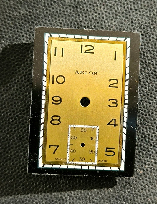 Original ARLON - NOS - Art Deco Zifferblatt - L = 26,9mm X B = 19,6mm - für Helvetia Cal. 75 - 1930er Jahre