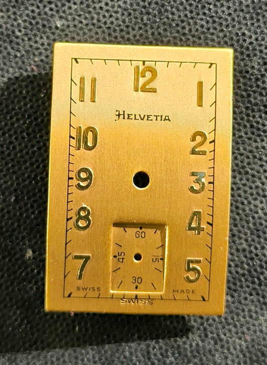 Helvetia Original - NOS - Art Deco Zifferblatt - L = 26,8mm X B = 18,1mm - für Helvetia Cal. 75 - 1930er Jahre