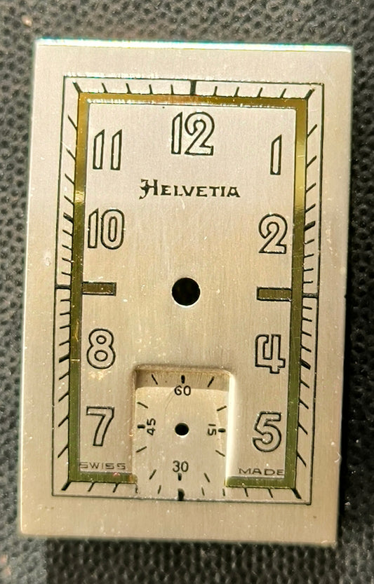 Helvetia Original - NOS - Art Deco Zifferblatt - L = 27,8mm X B = 17,9mm - für Helvetia Cal. 75 - 1930er Jahre