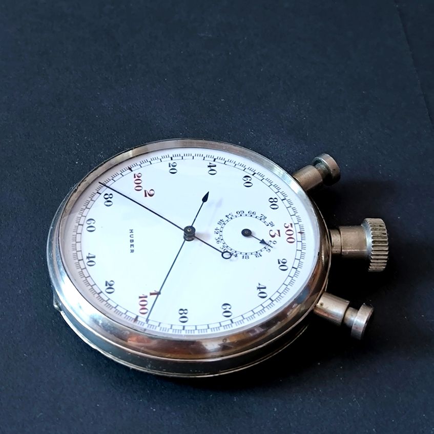 U-Boot Torpedo Stoppuhr - Rattrapante - Huber mit MINERVA Uhrwerk - Militär -  Zehntelsekunde Einschlag-Schall-Messung über 3 Minutenzifferblatt - sehr selten