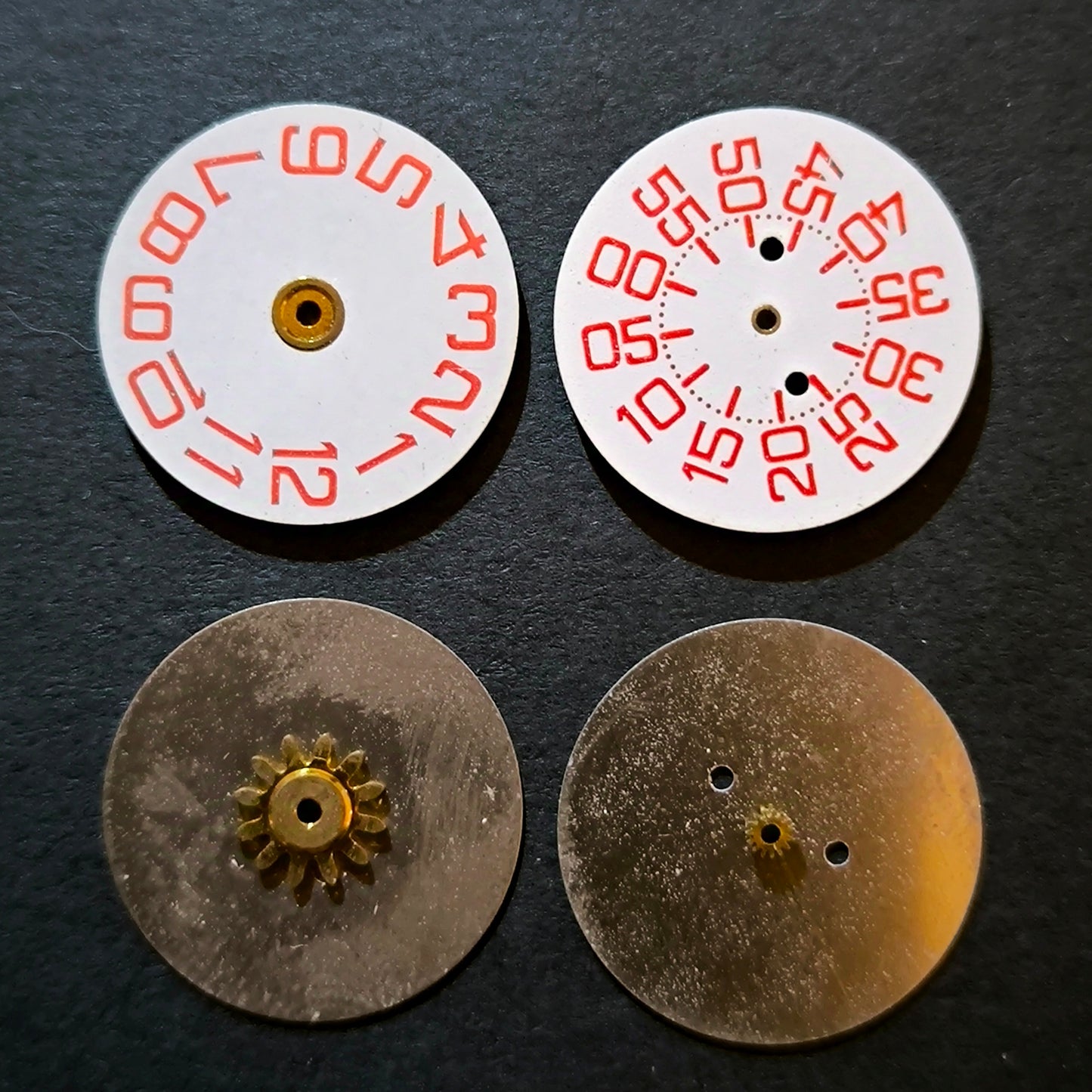 Amida Digital - Minutenscheibe & Stundenscheibe - NOS - AMIDA Cal. 420, 425, 435, 4350 - Weiß & Rot