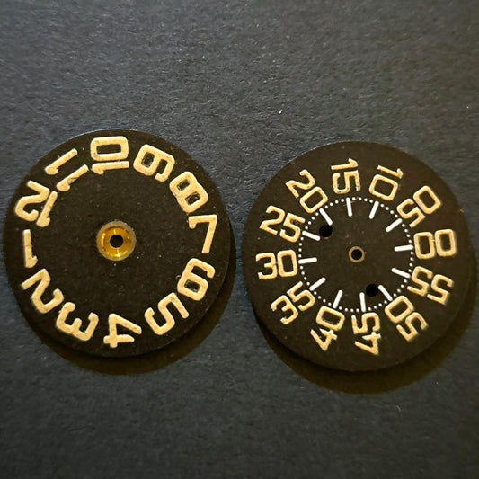 Amida Digital - Minutenscheibe & Stundenscheibe - NOS - AMIDA Cal. 420, 425, 435, 4350 - Schwarz & Bronzefarben kräftig, fett