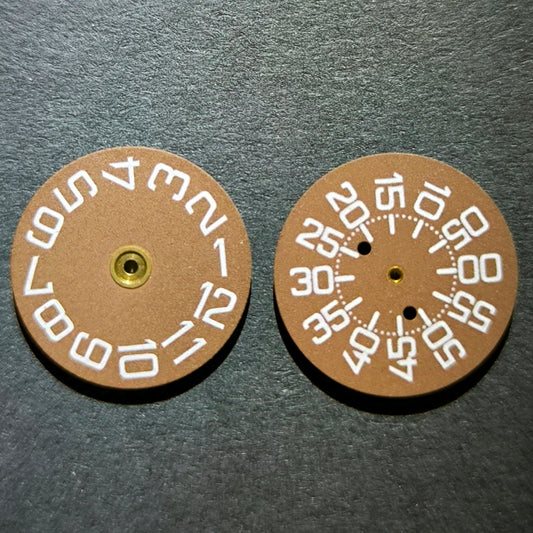 Amida Digital - Minutenscheibe & Stundenscheibe - NOS - AMIDA Cal. 420, 425, 435, 4350 - Braun & Weiß