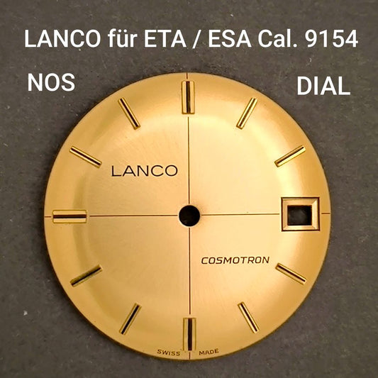 LANCO COSMOTRON - ZIFFERBLATT / DIAL in golden - NOS - Vintage - für ESA/ETA Cal. 9154