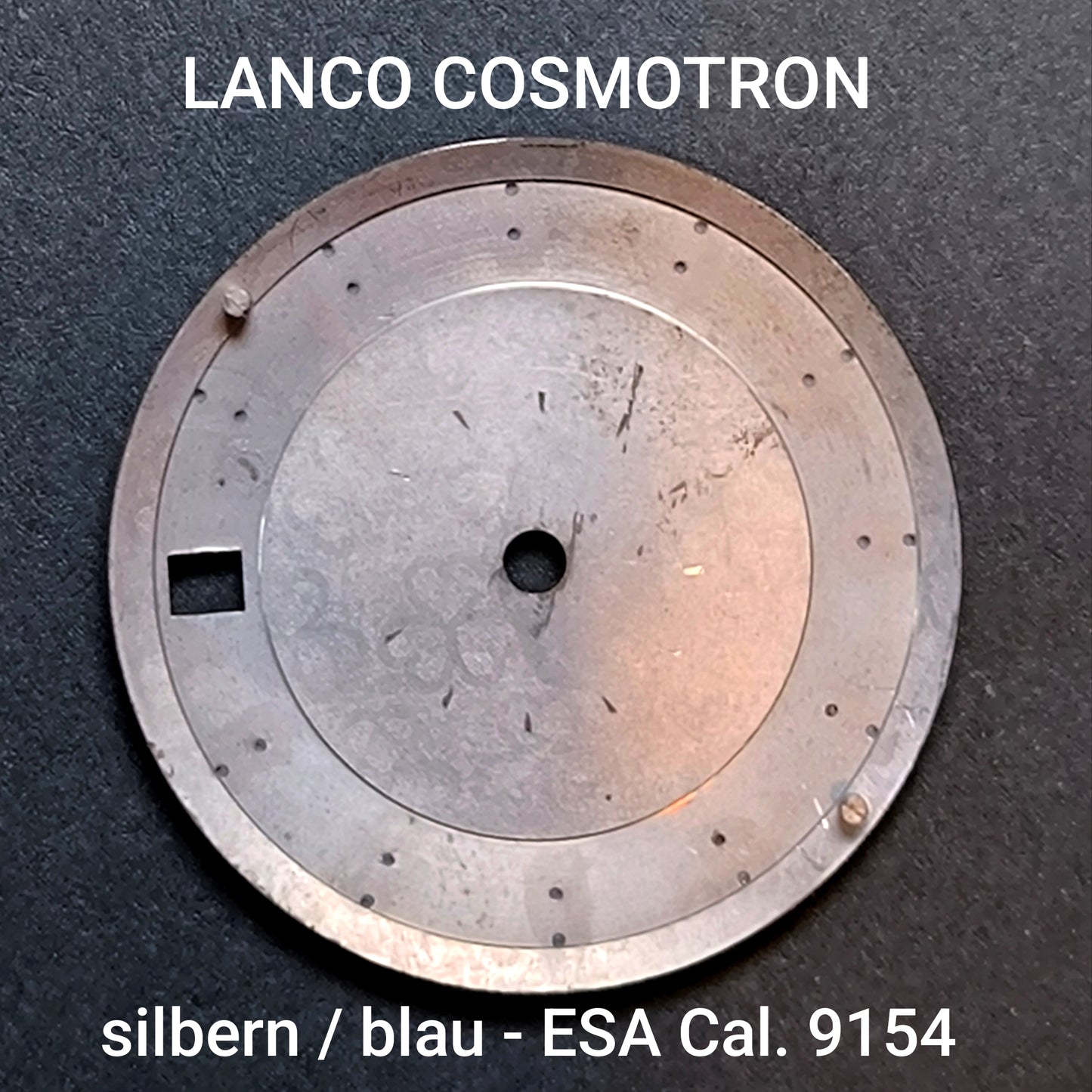 LANCO COSMOTRON ELECTRONIC - ZIFFERBLATT / DIAL in Blau & Silbern - NOS - Vintage - für ESA/ETA Cal. 9154