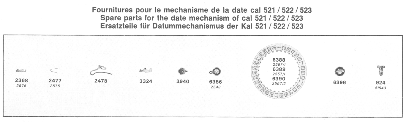 MST - ROAMER - Medana - Cal. 521 = ident. Cal. 522 & 523 - Intermediate Wheel, Datum Zwischenrad - NOS - Vintage - Nr. 2543