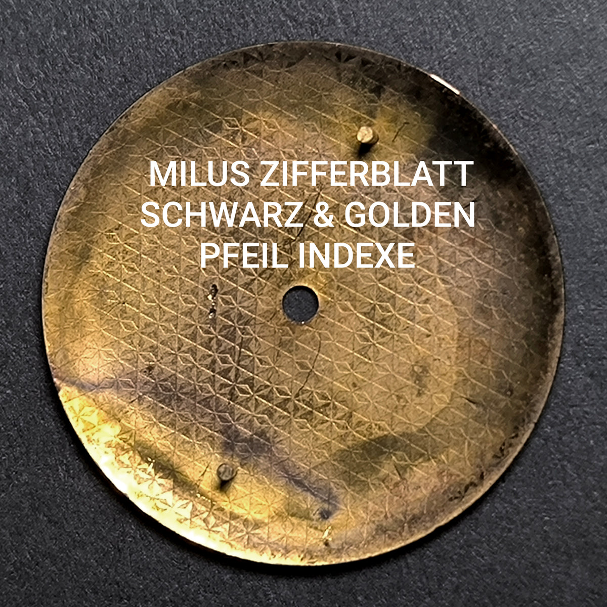 MILUS - ZIFFERBLATT / DIAL  - NOS - Vintage - für ETA Cal. 2370 - Durchmesser 29,50mm - schwarz & vergoldeten Pfeilindexen
