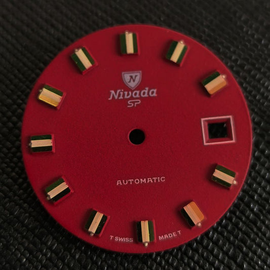 NIVADA SP AUTOMATIC - ZIFFERBLATT / DIAL - ETA Cal. 2772 - in Dunkelrot - NOS - Vintage