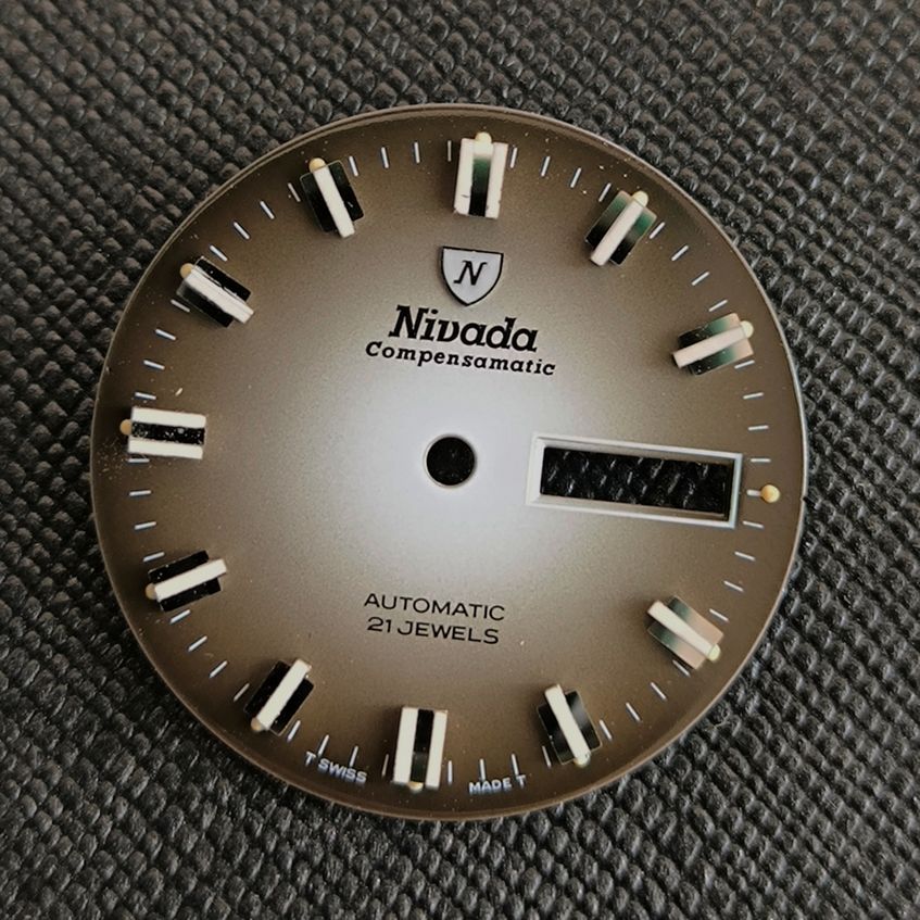 NIVADA COMPENSAMATIC AUTOMATIC - ZIFFERBLATT / DIAL - ETA Cal. 2789 - in Anthrazit / Braun - NOS - Vintage