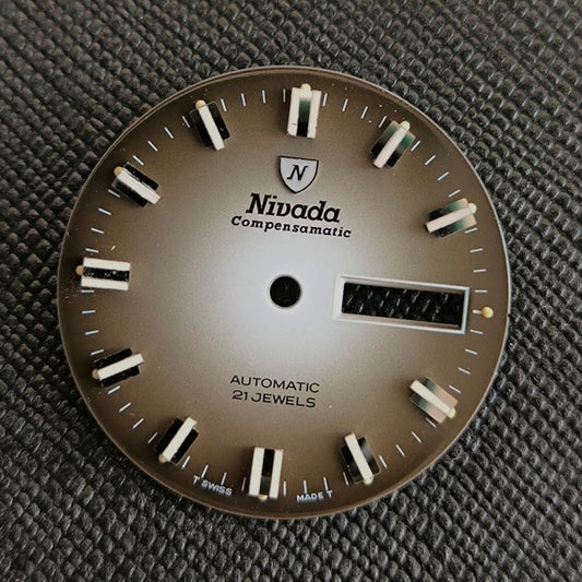 NIVADA COMPENSAMATIC AUTOMATIC - ZIFFERBLATT / DIAL - ETA Cal. 2789 - in Anthrazit / Braun - NOS - Vintage