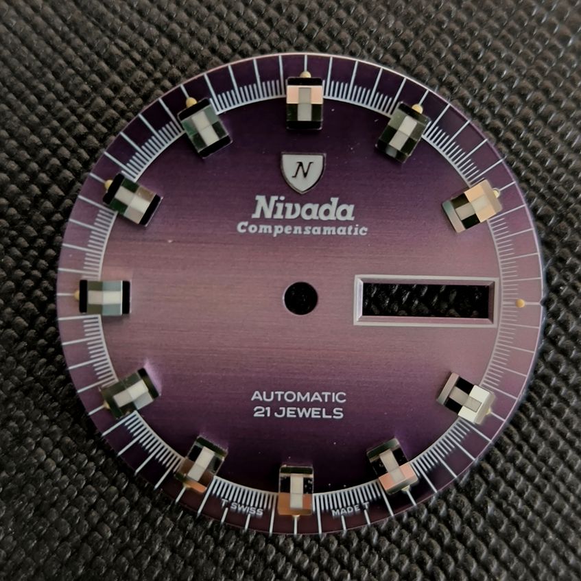 NIVADA COMPENSAMATIC AUTOMATIC - ZIFFERBLATT / DIAL - ETA Cal. 2789 - in Lila - NOS - Vintage