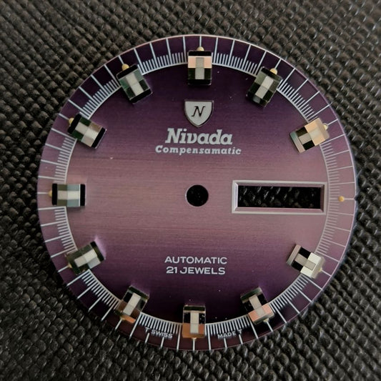 NIVADA COMPENSAMATIC AUTOMATIC - ZIFFERBLATT / DIAL - ETA Cal. 2789 - in Lila - NOS - Vintage