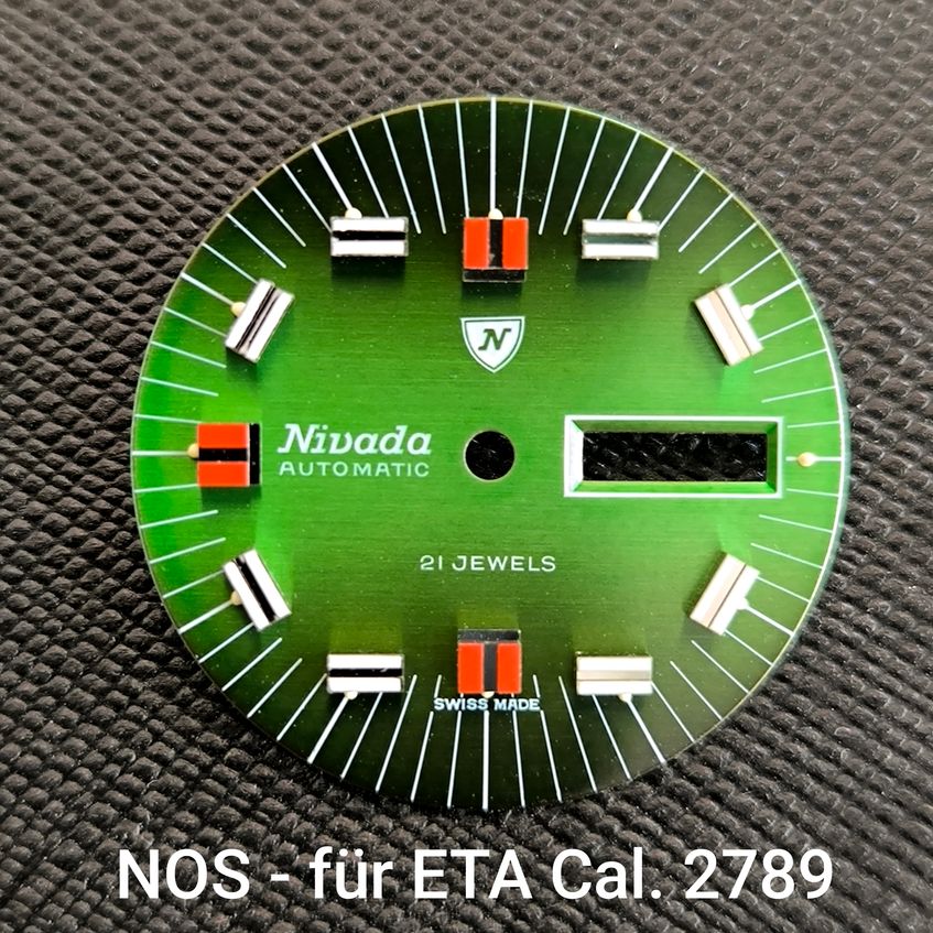 NIVADA - ZIFFERBLATT / DIAL - ETA Cal. 2789 - in Grün - NOS - Vintage