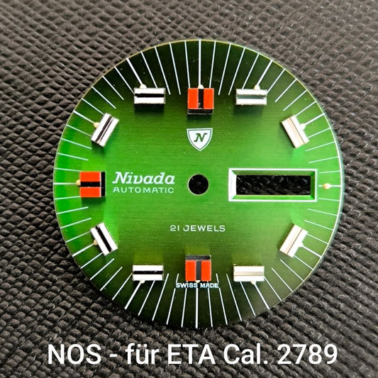 NIVADA - ZIFFERBLATT / DIAL - ETA Cal. 2789 - in Grün - NOS - Vintage