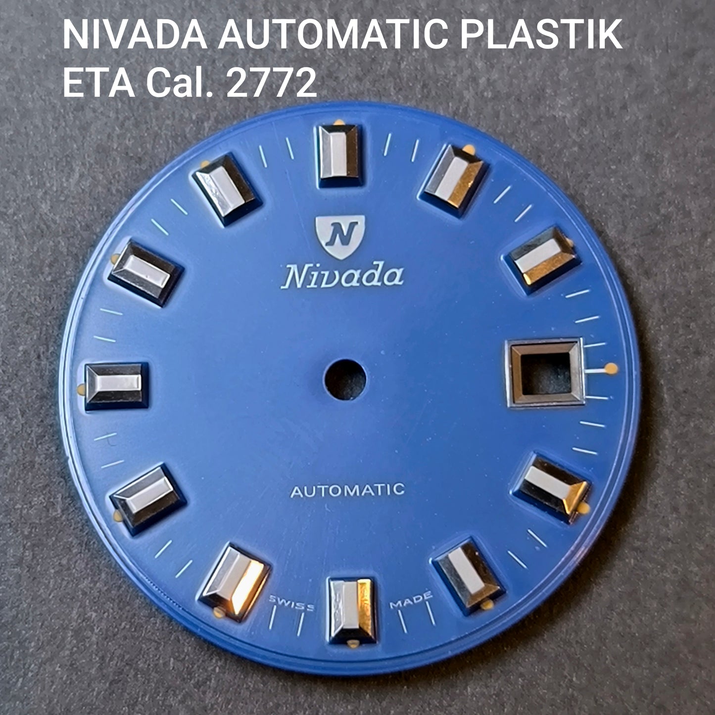 NIVADA AUTOMATIC - ZIFFERBLATT / DIAL - ETA Cal. 2772 - in Kunststoff Blau - NOS - Vintage