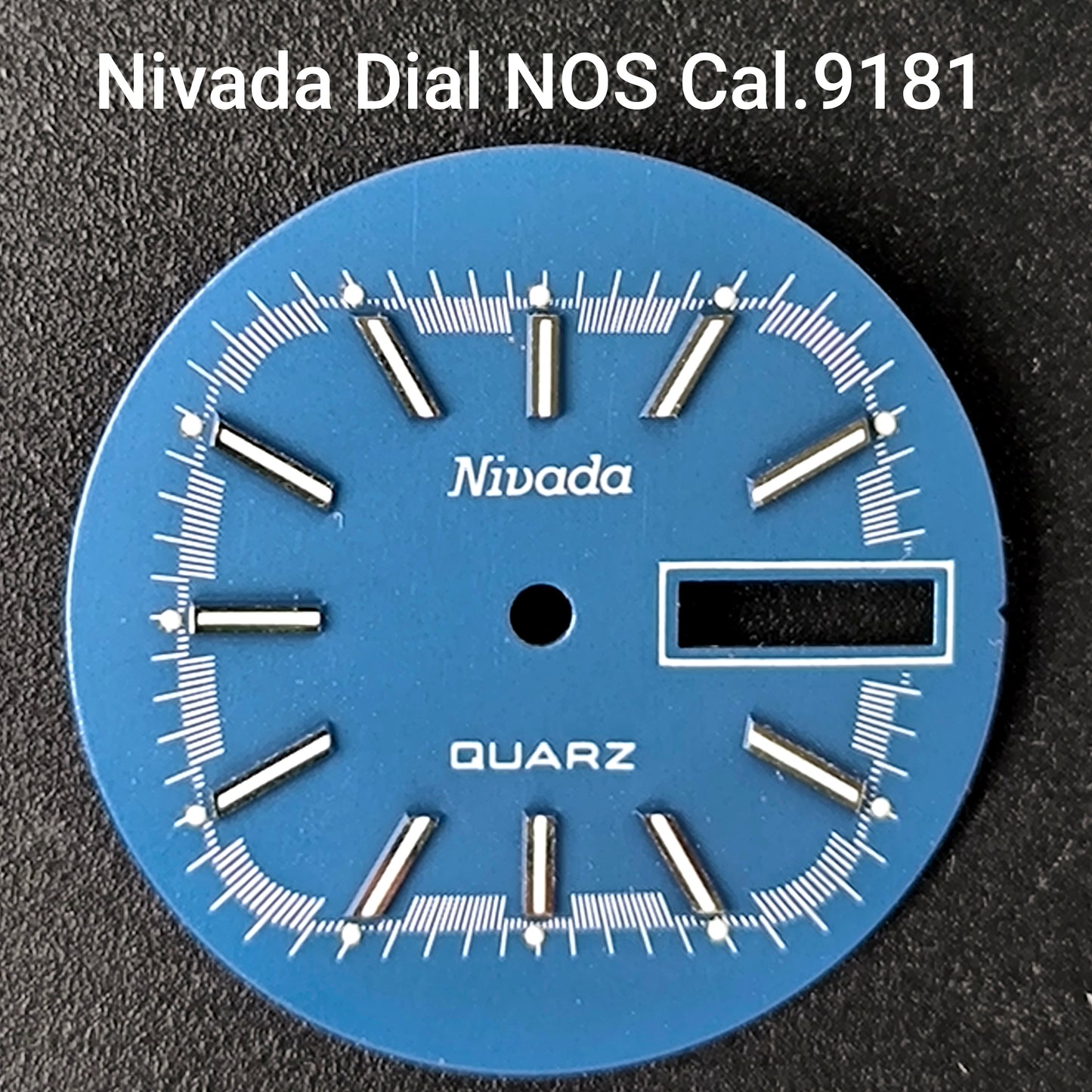 NIVADA QUARZ - ZIFFERBLATT / DIAL in BLAU - NOS - Vintage - für ESA/ETA Cal. 9181