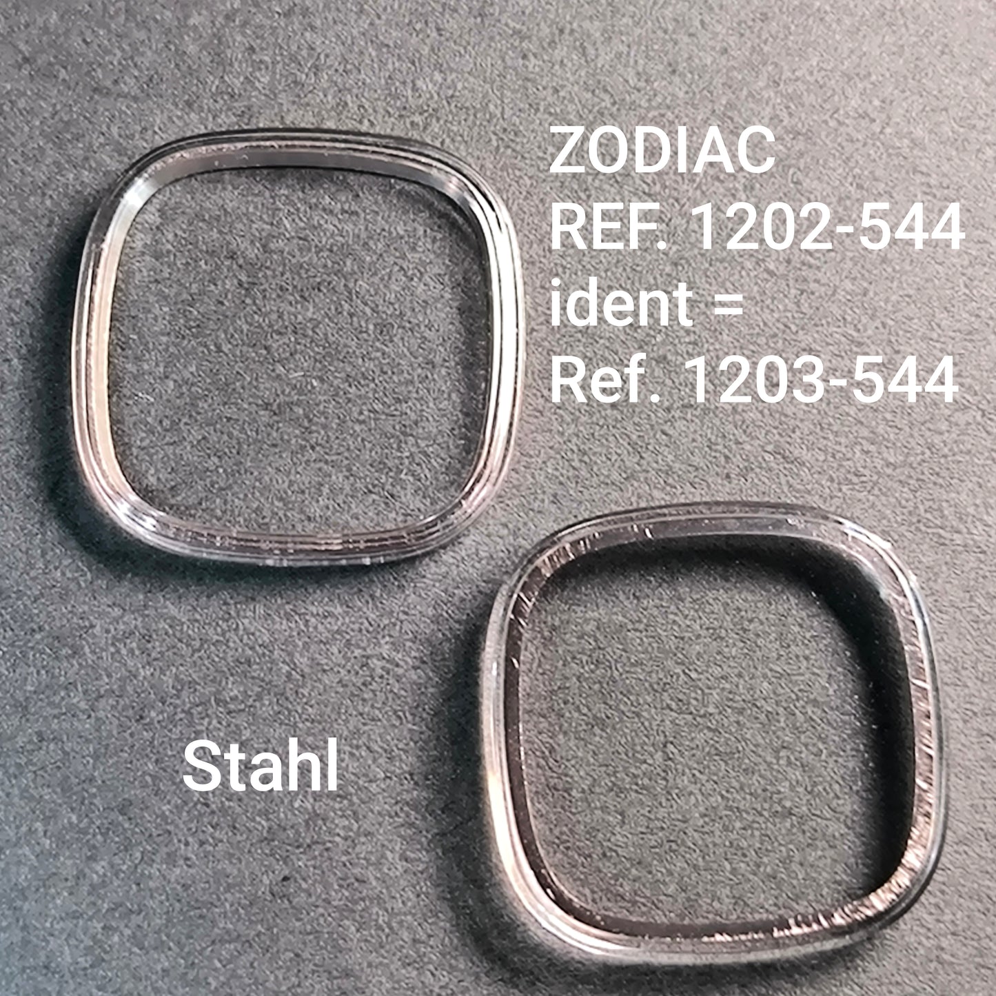 ZODIAC - orig. NOS Uhrglas - Vintage - Ref. 1202-544, ident. = 1203-544 - Stahl Spannring