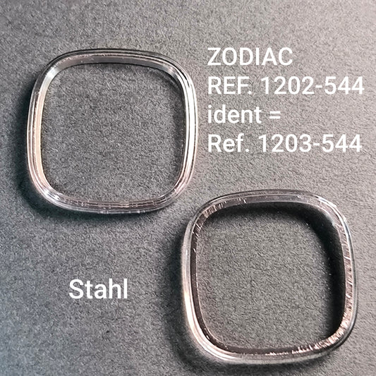 ZODIAC - orig. NOS Uhrglas - Vintage - Ref. 1202-544, ident. = 1203-544 - Stahl Spannring
