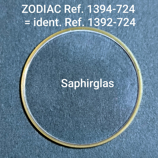 ZODIAC - orig. NOS  Saphir Uhrglas mit I Dichtung - Vintage - Ref. 1394-724 ident. = Ref. 1392-724